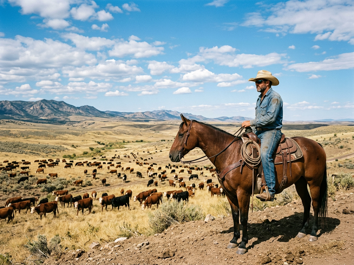 Rancher checking cattle on open range